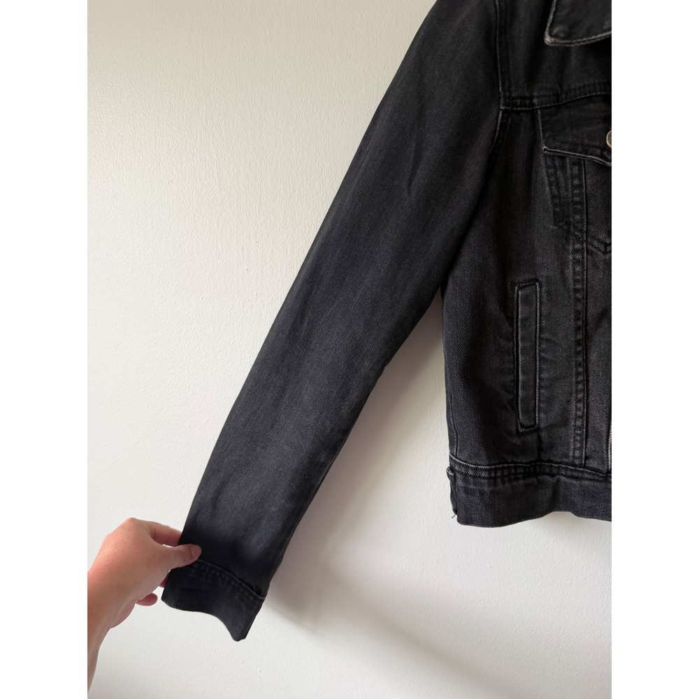 Free People Denim Jacket XS Black Cropped Faded Trucker Boho Edgy Grunge - Picture 5 of 14